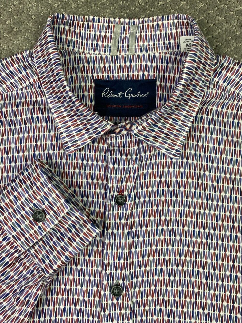 Robert Graham Button Down Shirt Mens Medium Purple blue Geometric All Over Print